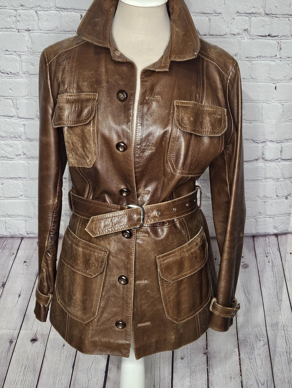 Vintage Safari/Field Antilopen Womens Brown Leather Jacket Size Small
